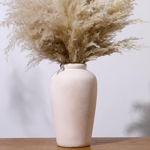 KRYSTHIA White Ceramic Vase, Large Decorative Vase for Flowers, Farmhouse Terracotta Vases for Home Decor, Rustic Vintage Vases for Living Room, Kitchen, Bedroom, Office, Coffee Table, 28CM