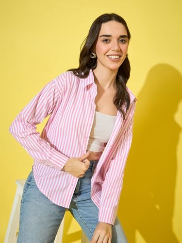 Image of DIMPY GARMENTS Women's Cotton Striped Oversized Long Sleeve Button-Down Shirt