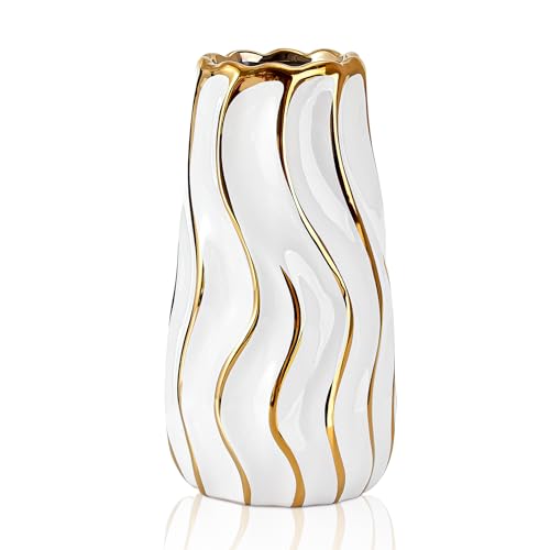 Ceramic Vase, White Vase for Home Decor,Decorative Flower Vase, Vertical Stripe Ceramic Vases for Home Décor, Bedroom, Office, Living Room, Bathroom, Tabletop Decor, Centerpiece (White)