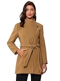 Allegra K Women's Classic Stand Collar Outwear Overcoat Long Sleeve Winter Belted Pea Coat Small Camel