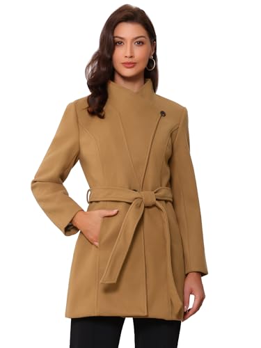 Image of Allegra K Women's Winter Elegant Stand Collar Overcoat Long Belted Pea Coat