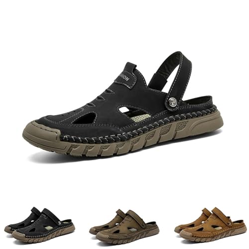 Stepthetop Sandals for Men, Leather-Closed Toe, Leather Orthopedic, Arch Support, Anti-Slip, For Riding, Daily