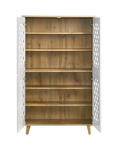 Image of DeckUp Trove 4-Door Engineered Wood Shoe Rack (Wotan Oak & White, Matte Finish)