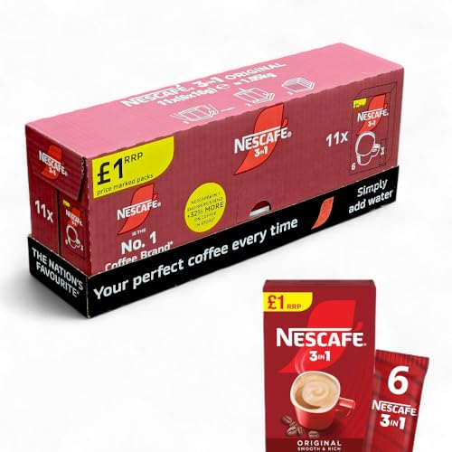 Nescafé 3 in 1 ORIGINAL Instant Coffee Sachets Bulk Pack - 66 Single Serve Powder Sachet (11 Boxes x 6 Sachets) - Quick Easy & Creamy Coffee Blend