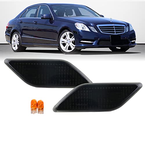 USR 10-13 W212 E-Class 4D/5D Crystal Smoke Lens Front Bumper Side Marker Light Assembly Set (Left + Right) Compatible with 2010-2013 Mercedes Benz 212 E Class 4 Door / 5 Door