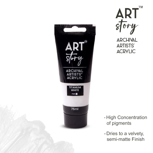 Image of Itsy Bitsy Art Story Artists Acrylic Colour Titanium White 75ml Tube | Rich Pigment, Smooth Finish, Quick Drying Paint for Canvas, Paper, Craft & DIY Projects