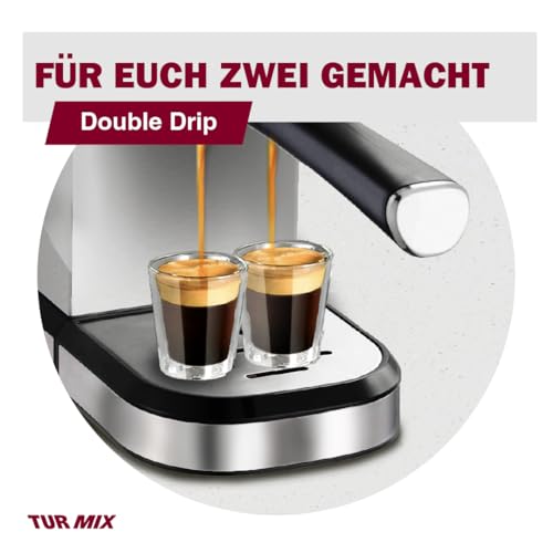 TURMIX Espressomaschine TX 590 - Siebträgermaschine Edelsthal, 20 Bar-Kaffeemaschine mit milchschäumer, 17 cm breit, 1350W 1,1L Wassertank, Beheizte Tassenabstellfläche – Bild 4