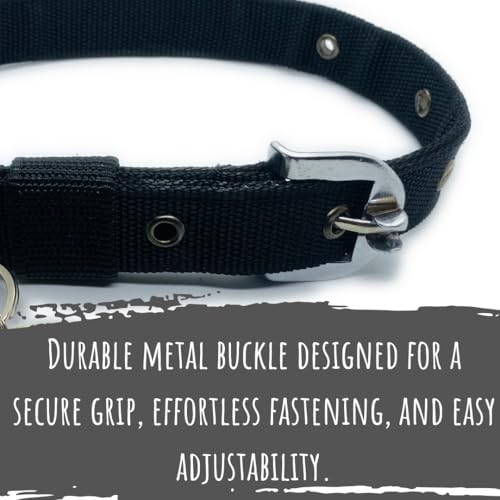 Image of Pawpro Personalized Black Dog Collar Nylon Belt with Customizable Bone Shape Dog Name Tag Soft Comfy Pet Collar for Small Medium Large Dogs (Black, Medium)
