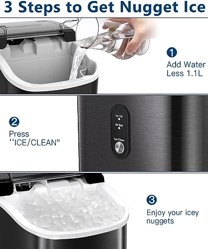 Kndko Nugget Ice Maker Countertop with Handle, Ready in 6 Mins, 35lbs Per Day, Pebble Ice Machine with Soft Chewable Ice, Self-Cleaning, One-Click Operation, for Home/Party/RV/Camping