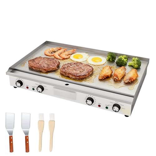 MOOTACO Commercial Electric Griddle,73cm Countertop Flat Top Griddle with Timer,2200W x 2 Teppanyaki Stainless Steel Grill with Dual Temperature Control
