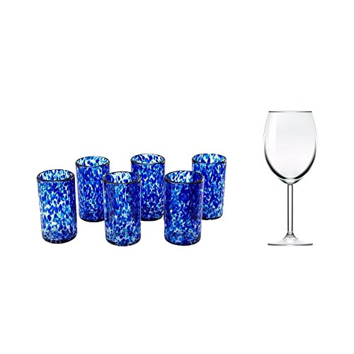 Novica Hand Blown Blue Confetti Recycled Glass Juice Glasses, 5 Oz 'Marine' (Set Of 6) #TOP5