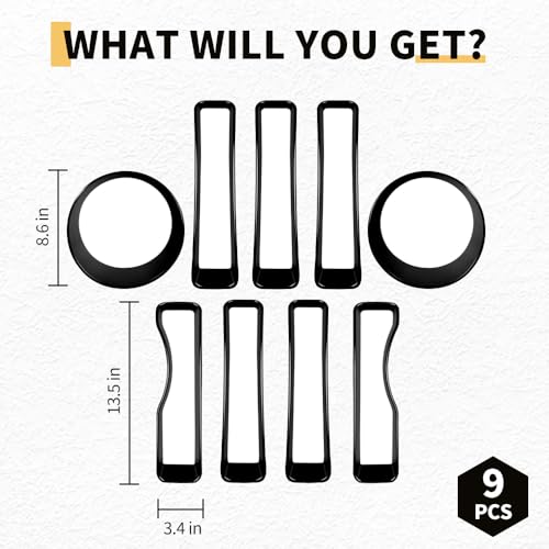 Image of MAXDOM Grille Inserts Headlight Covers Set Fits for (2018-2023) Wrangler JL and Gladiator JT partial models Part#6KM37MRCAA (Black)