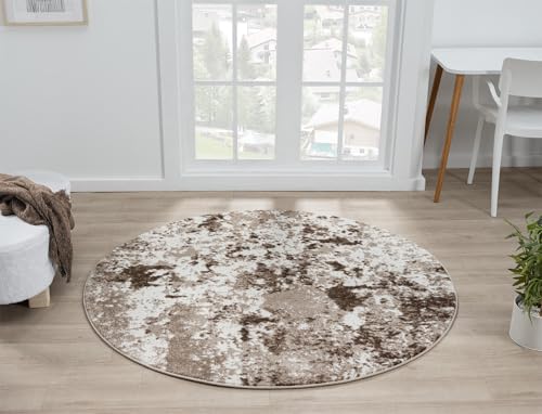 Keen Home Design Area Rugs - 5ft Round Non-Shedding, Abstract Rugs for Kitchen, Living Room, Bedroom, Dining Room, Entryway - Size: 5'3