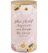 Christian Art Gifts Keepsake Ceramic Gratitude Jar & Card Set for Women: She Shall Rejoice Inspir...