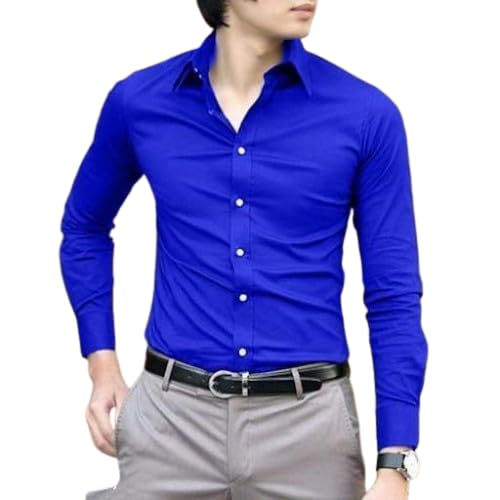 Image of for Men Cotton Blend Full Sleeve Solid Spread Collar No Pocket Casual Wear Shirt
