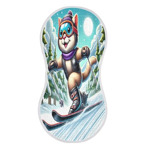 Cartoon Skiing Cat Blue Baby Burp Cloths Soft Burp Cloth Burp Rags Cotton Burp Clothes Absorbent Muslin Burp Cloths for Unisex Boy Newborn Girl 1 Pack 22x11 Inches