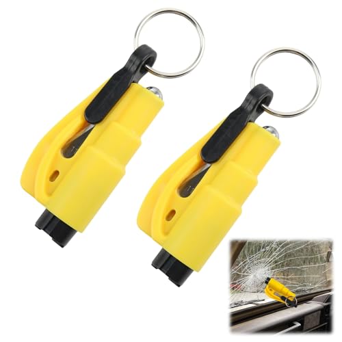 2pcs Rompe Cristales Y Cinturones 3 En 1 - Llavero De Emergencia, Cortador De Cinturones De Seguridad Rompe Cristales, Cortador De Cinturones Y Silbato De Supervivencia