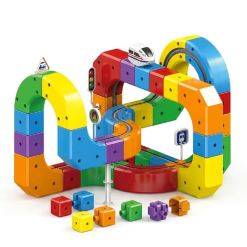 Image of Mashes Electric Train Set, 3D Infinity Track with Flexible Tracks for Kids, Cube Trackss Train- DIY Railroad Block Toys, 60PCS Anti Gravity Race Tracksss with Car, STEM Educational Building Toy