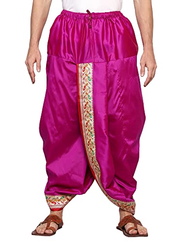 Image of Rameshwaram Fabrics Readymade Dhoti for Men, Velcro Style Stitched Mens Silk Dhoti Pant with Stole Set