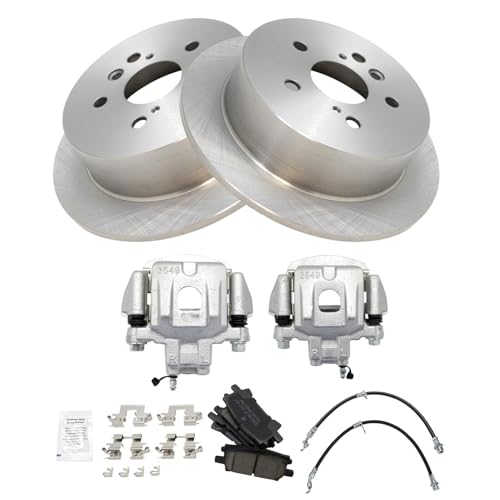 Image of TRQ Rear Brake Pad and Rotor Set Ceramic Calipers Compatible with 2004-2007 Toyota Highlander with All Wheel Drive