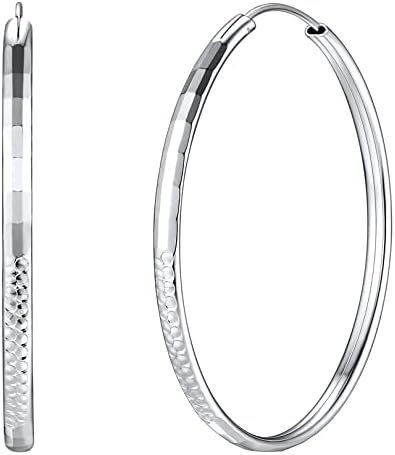 FOCALOOK Silver Hoop Earrings for Women 925 Sterling Silver 30/50/70mm Thin Slim Circle Endless Hoops Hypoallergenic Earring for Ladies Mom(Send Gift Box)