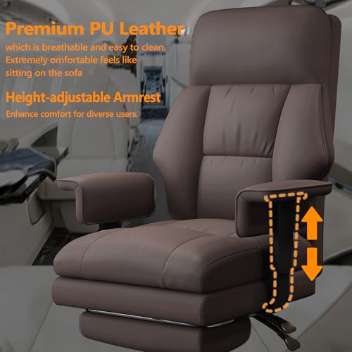 Image of Office Chair with Leg Rest, Leather High Back Executive Office Chair with Wheels, Ergonomic Desk Chairs with Lumbar Support for Home Office, Brown