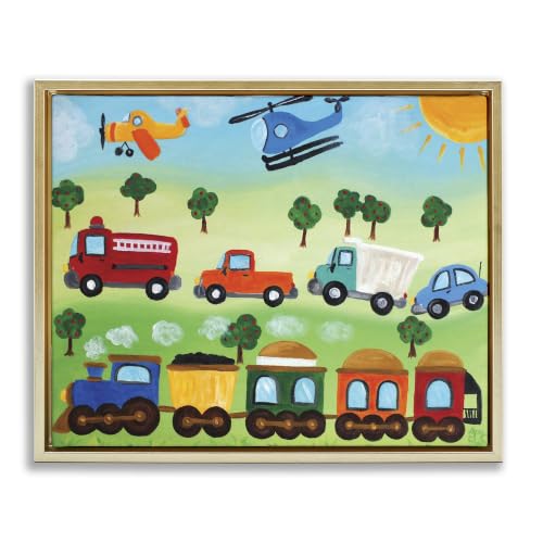 Stupell Industries The Kids Room by Stupell Planes, Trains, and Automobiles, Design by nJoyArt, Gold Floater Framed, 16 x 20