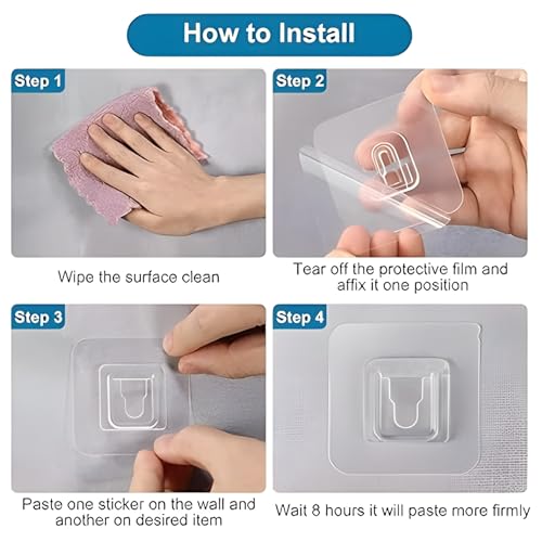 Image of Bathroom and Kitchen Storage Shelf Wall Mounted Utility Rack White Plastic Classic Style Self-Adhesive Installation (Pack of 4)