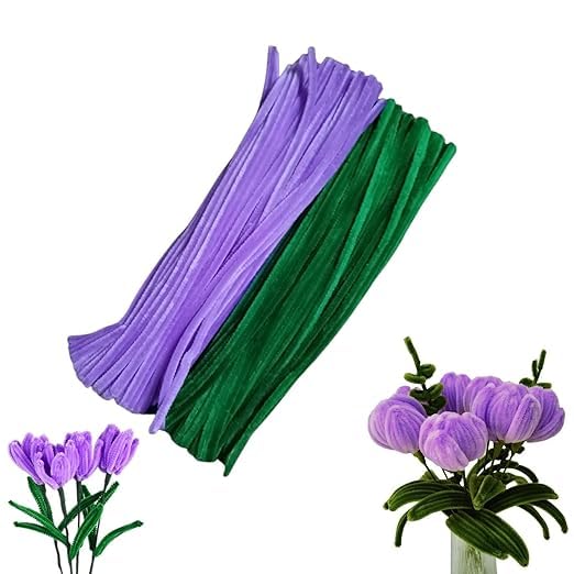 Image of 100Pc Pipe Cleaners Craft Set | Chenille Stem Fuzzy Sticks DIY Craft Supplies for Art Projects Activities, Decorations, Flower Making, Modeling & Sculpting (Dark Purple)