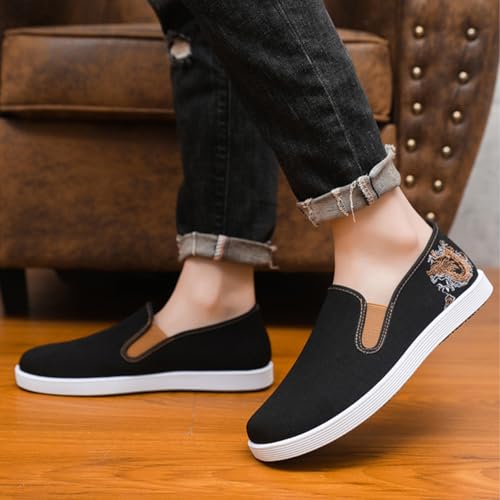 MILDSEVEN Traditional Chinese Men's Linen Shoes, Fashion Breathable Simplicity Canvas Shoes, Casual Comfortable Retro Loafers,8,B4