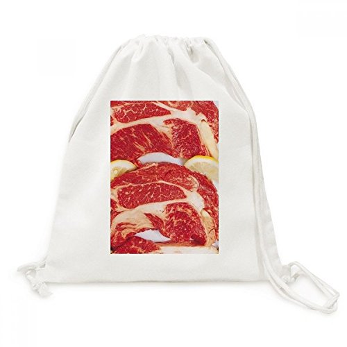 Toile Drawstring Backpack Steak Viande Crue Alimentaire Sac
