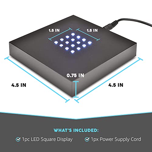 Asente 16 White- Light Led Lighted Base For Glass Art - Crystal Display, Lighted Acrylic Base, Glass Vases For Centerpieces Stand, Pedestal Stand For Crafts & Other Decoration, 4.5V Ac/Usb Operated, Matte Black #TOP2