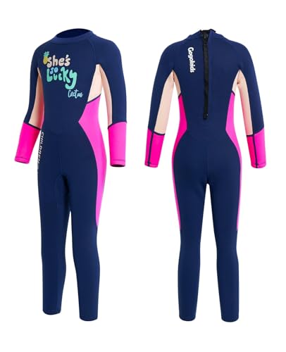 Gogokids Traje de Neopreno para Niñas, Cálido Traje de Buceo 2.5mm Neopreno Manga Larga Engrosado Ropa de Natación de Una Pieza Protección Solar UV 50+