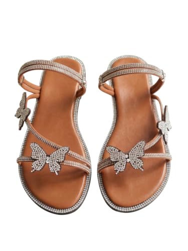 Image of OYOANGLE Women's Silver Rhinestone Sandals Sparkly Dressy Flat Sandals