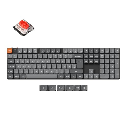 Keychron K5 Max Ultra-Slim Mechanische Tastatur 100% ISO-DE-Layout QMK/Launcher-programmierbaren Bluetooth 5.1/2 4 GHz/USB-C RGB Low Profile QWERTZ Tastatur für Mac Windows Linux Red-Schalter
