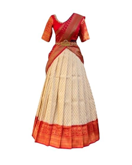 Women's Kanchipuram Kanjivaram Indian Traditional Style Silk Pure Zari Weaving Un-Stitched Traditional Lehenga Choli Set | Half Saree-image-9