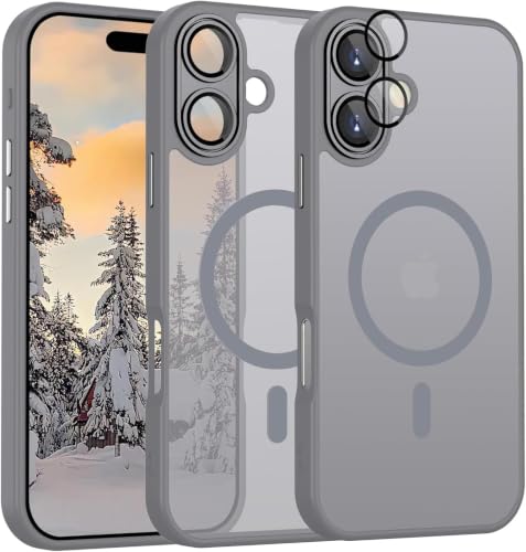 Image of VONZEE Magnetic Case Compatible with iPhone 17, MagSafe Compatible Translucent Matte Shockproof Protective Phone Cover, Full Camera Protection, Slim Anti-Scratch Back Case for Men & Women, Grey