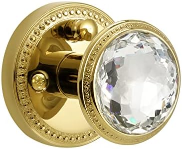 SORWDUERM Crystal Door Knobs with Lock Gold Interior Privacy Polished Brass Glass Door Knob for Bedroom and Bathroom,Zinc Alloy 1 Pack