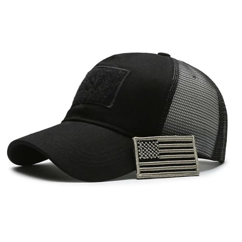 WUODHTW Casquette de baseball pour homme et femme - Motif drapeau américain - Camouflage - Maille - Pour la pêche et la chasse, noir noir, Taille unique