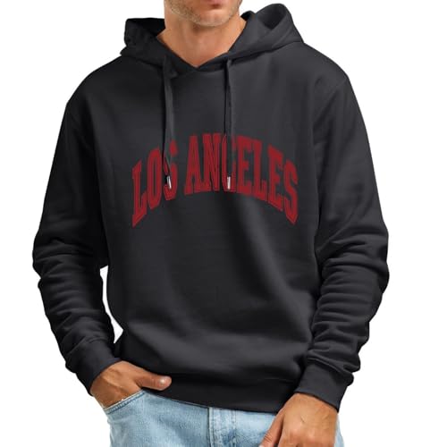 Genérico Sudadera con Capucha para Hombres Oversize Los Angeles con Estampado en La Espalda PulóVer con Capucha Estampado de Letras Sudadera Manga Larga con CordóN y Bolsillo Ropa Casual
