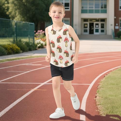 J JOYSAY Hedgehog Mushroom Beige Boys Tank Top Sleeveless Muscle Shirts Quick Dry Kids T-Shirts 3-15T 5