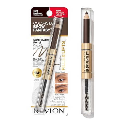 Revlon ColorStay Brow Fantasy All In One Eyebrow Powder Pencil with Shaping Clear Gel Gel Infused with Panthenol Smudge-proof 16HR Visibly Full Brows 004 Dark Brown