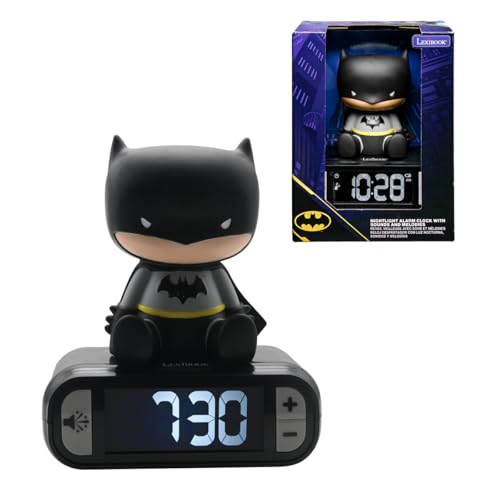 Lexibook, Batman, Réveil Veilleuse, Personnage Lumineux, Choix de 6 alarmes, 6 Effets sonores, Écran rétro-éclairé, Horloge, Snooze, Noir, RL800BAT