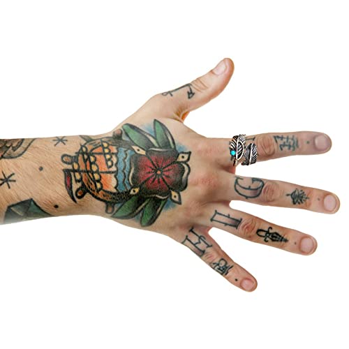 Feein Boho Feather Turquoise Adjustable Ring Feather Turquoise Adjustable Ring, 925 Sterling Silver Vintage Feather Ring For Women Men, Women Men Feather Ring Jewellery With Box Jewellery Gift #TOP3