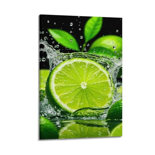 Poster mural artistique moderne en tissu suspendu motif tranches de citron vert 50 x 75 cm