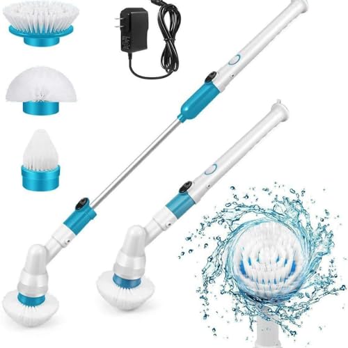 Image of Electric Spin Scrubber - Power Shower Cleaning Brush with Extendable Handle & 3 Brush Heads, Scrub Brushes for Cleaning, Shower Cleaner for Bathtub, Tile, and Floor, (Sky Blue)
