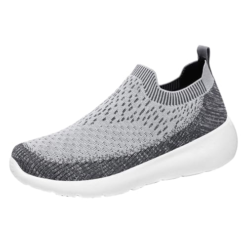 Generisch Zapatillas deportivas para hombre con patrón de malla, transpirables, cómodas, sencillas, lisas, deslizantes, zapatos de moda, zapatos con ruedas para hombre, gris, 43 EU