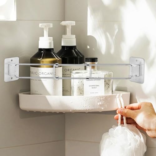 Image of 2PCS RV Shower Corner Storage Bar, 7-13 inches Adjustable Stainless Steel Rod for RV /Camper Bathroom, Space-Saving and Durable Corner Shelves Organizer