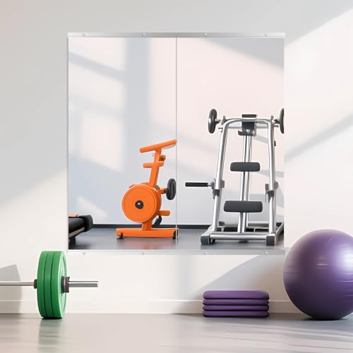 Image of Ruomeng Home Gym Mirror, 48''x24''x2PCS Full Length, Large Frameless Body Mirror Tempered Glass for Gym, Workout, Yoga, Garage, Dance Studio