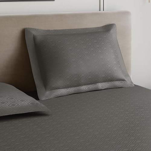 Image of Home Ecstasy 100% Cotton Jacquard Bedsheet for King Bed, 300 TC, Premium Woven Design, 1 Bedsheet (108 x 108 Inches) with 2 Pillow Covers, Dark Grey